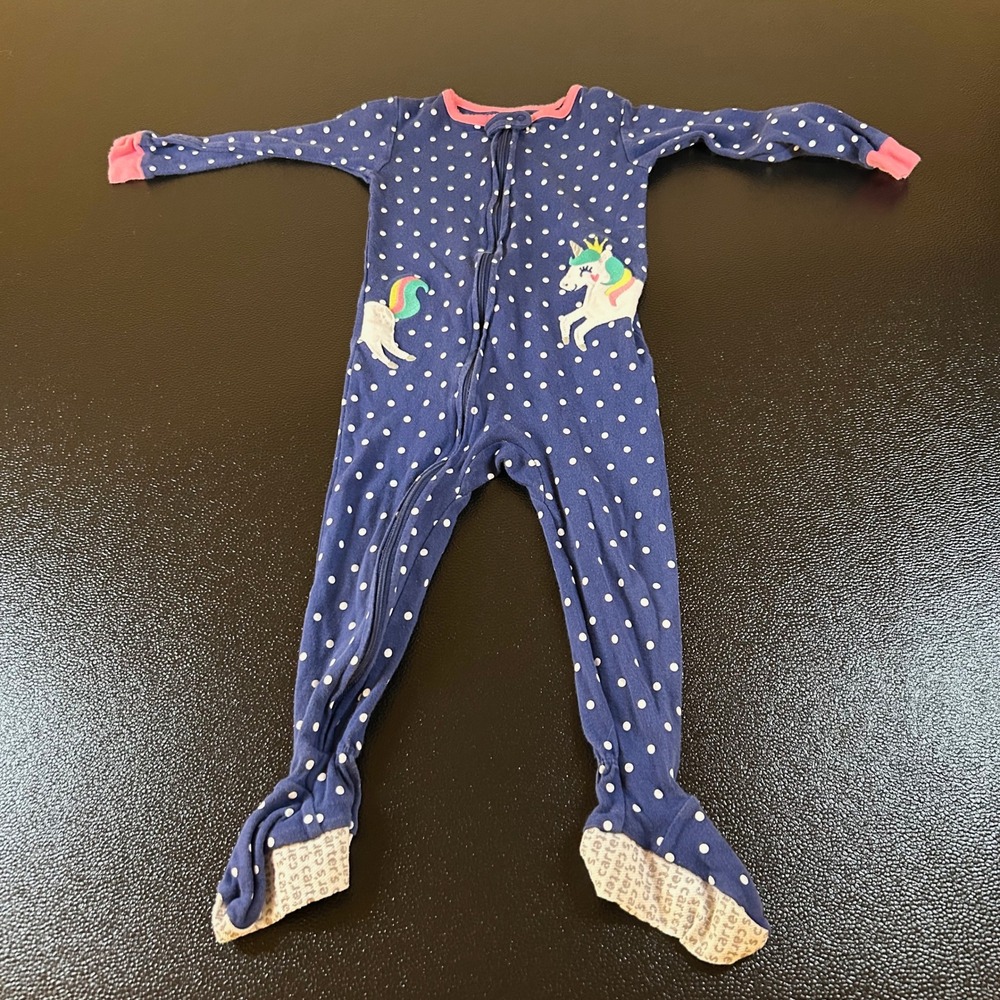 Carter's Unicorn Footed Pajamas Polka Dot Sleepwear Outfit Blue Girls size 2T